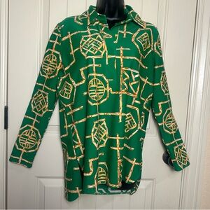 Jude Connally Hadley Bamboo Lattice Print Knit Point Collar Cuff Sleeve S NWOT